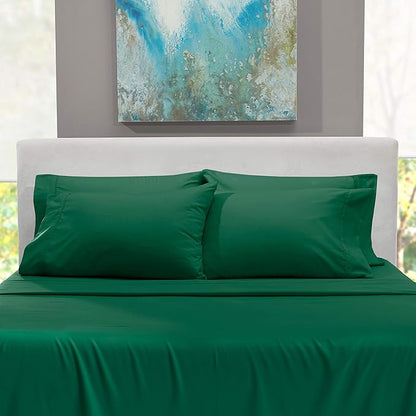 Hearth & Harbor Bed Sheets, Luxury Soft 6 Piece Bed Sheet Set Extra Deep Pocket Fitted Sheets Fits Mattress up to 21", Double Brushed Bedding Sheets & Pillowcases, Full, Dark Green