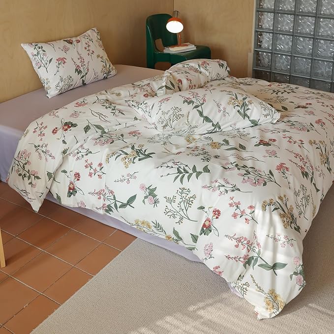 HighBuy Pink Floral Comforter Set Twin XL College Girl Soft Comforter Fluffy Aesthetic Bedding Set 3 Piece Vintage Twin XL Comforter Blush Green Branches Bedding Comforter Set for Kids Bed