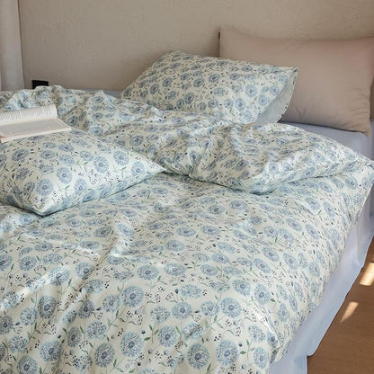 Floral King Size Comforter Set Down Alternative Boho Bedding Set 100% Cotton Cute Fluffy Lightweight Bedding Comforter Sets for Girls Soft Puffy Teen Bed Comforter with 2 Pillowcases