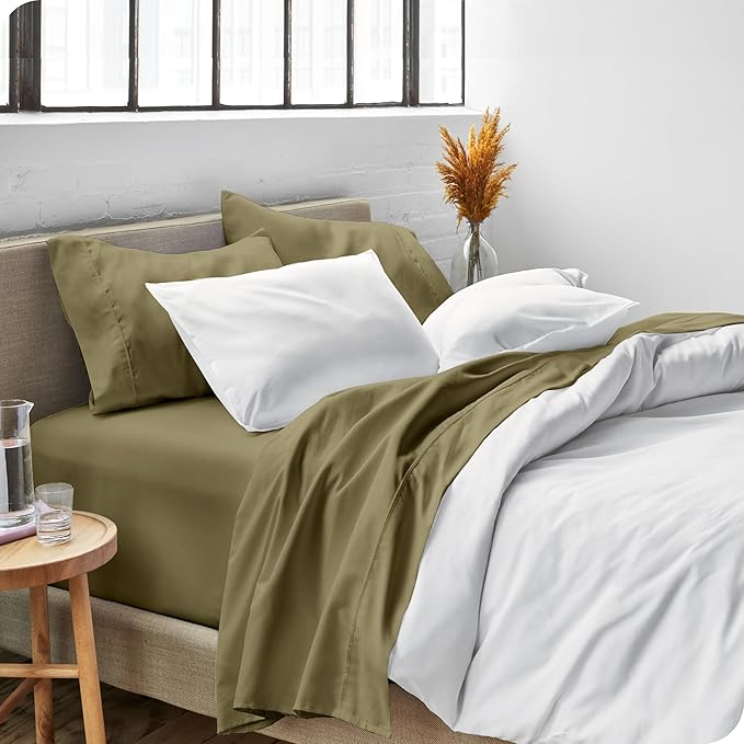 Bare Home Split California King Sheet Set - 1800 Ultra-Soft Microfiber Bed Sheets - Double Brushed - Deep Pockets - Easy Fit - 5 Piece Set - Bed Sheets (Split Cal King, Olive)