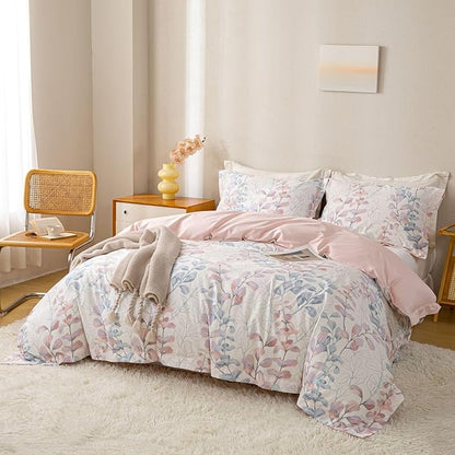 OAITE Duvet Cover Set Twin Size Floral Pattern Ultra Soft 100% Cotton Duvet Cover Sets 3-PC, Breathable Duvet Cover with Zipper Closure & Corner Ties(2 Pillow Shams,1 Duvet Cover)