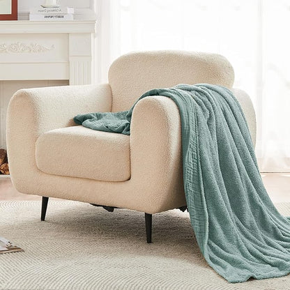 EMME Muslin and Fleece Throw Blanket Reversible - 50"*60" Teal Soft Warm Throw Blankets for Couch Bed Picnic Travel Bed