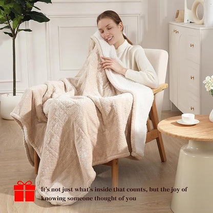 Electric Blanket Queen 84"x90" Heated Blanket Queen Size Dual Control Wheat Pattern Ultra-Soft Flannel & Thick Sherpa with 5 Heat Settings & 10H Auto Off, FCC/ETL Certified, Machine Washable, Beige