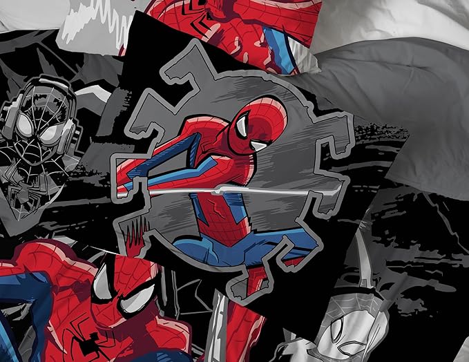 Jay Franco Kids Comforter Set Includes Sheets and Pillow Covers - Soft and Cozy Bed Set for Stylish Room Decor, Black - Spiderman, 5 Piece Twin Bedding