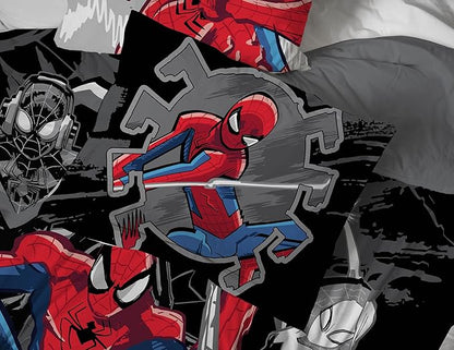 Jay Franco Kids Comforter Set Includes Sheets and Pillow Covers - Soft and Cozy Bed Set for Stylish Room Decor, Black - Spiderman, 5 Piece Twin Bedding