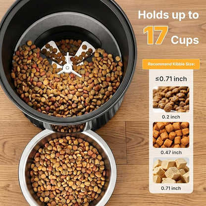 NEWBULIG 4L Automatic Cat Feeder with APP, 2.4G WiFi Pet Feeders, Black | Applicable for Dry Food, 19.5 Cups, Programmable Schedule, 10 Meals/Day, 50 Portions/Meal, 10s Voice Recorder, Dual Power