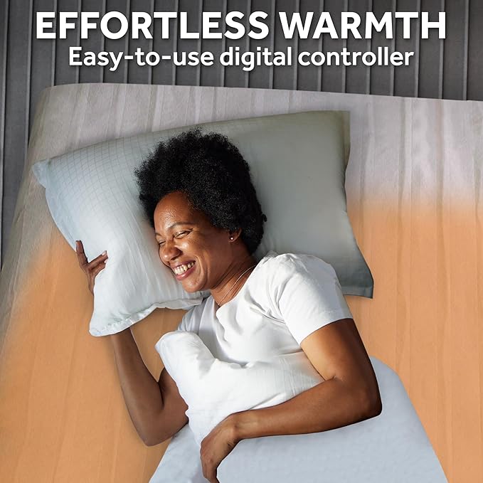 Sunbeam Electric Heated Mattress Pad Twin 75" x 39" 12 Heat Settings 12-Hour Auto Shut-Off Fast Heating Soft Cozy Fabric Deep Pocket Skirt Machine Washable