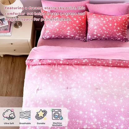 Twin Comforter Set for Girls, Kids - 5 Pieces Purple Galaxy Patterns Twin Bedding Sets for Girls Boys Teen, Soft Cozy Bed in A Bag with Sheets
