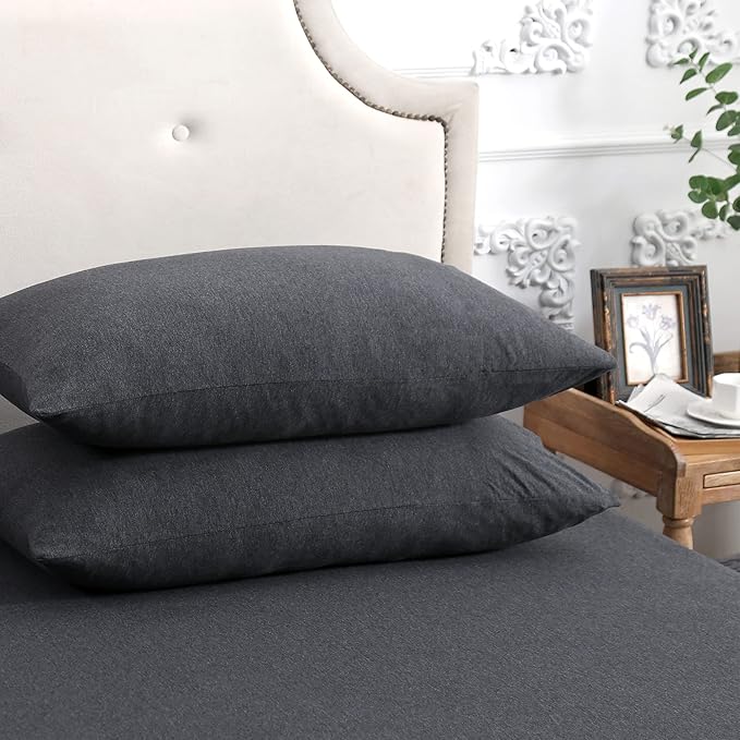 PURE ERA Jersey Knit Pillowcases 100% T-Shirt Cotton Super Soft Comfy Breathable, Set of 2, King 20" x 36", Heathered Charcoal Grey
