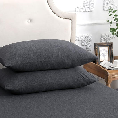PURE ERA Jersey Knit Pillowcases 100% T-Shirt Cotton Super Soft Comfy Breathable, Set of 2, Queen 20" x 30", Heathered Charcoal Grey