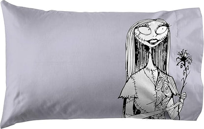 Jay Franco Kids Sheet Set with Fitted, Flat Sheets & Pillow Cover - Ultra-Soft Bedding with Pillowcase for Room Decor, White - Nightmare Before Christmas, 4 Piece Queen