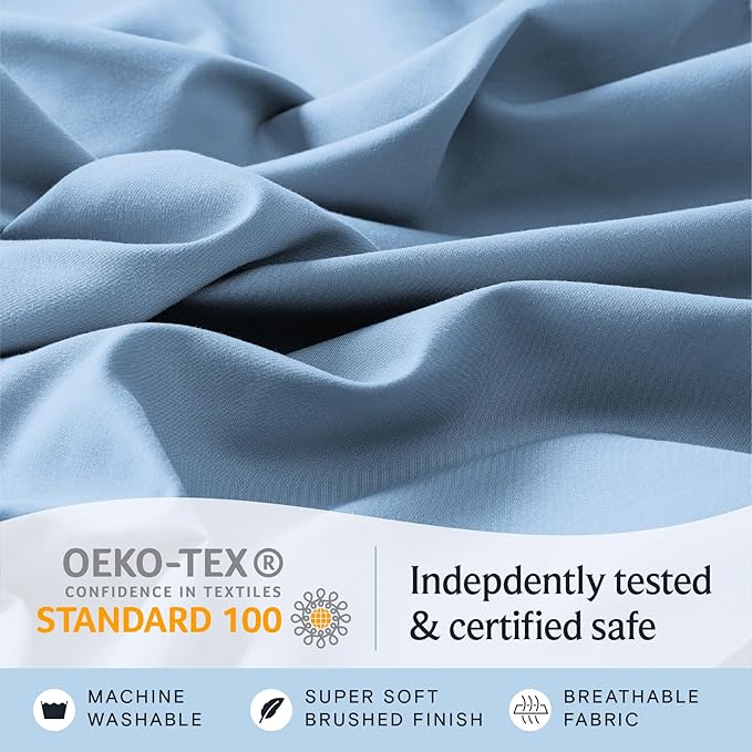 LuxClub 5 PC Split King Sheet Set, Breathable Luxury Bed Sheets, Deep Pockets 18" Eco Friendly Wrinkle Free Cooling Sheets Machine Washable Hotel Bedding Silky Soft - Sky Split King