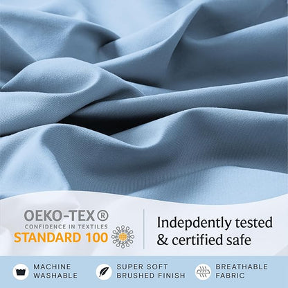 LuxClub Twin XL Sheets - Soft Twin Bed Sheets for Boys and Girls, 3 PC Deep Pockets 18" Eco Friendly Wrinkle Free Kids Fitted Sheets Machine Washable Hotel Bedding Silky Soft - Sky Twin XL