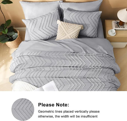 Litanika Light Grey Queen Size Comforter Set with Sheets - 7 Pieces Bed in a Bag Queen Boho Tufted Complete Bedding Sets with Comforter, Sheets, Pillowcases & Shams