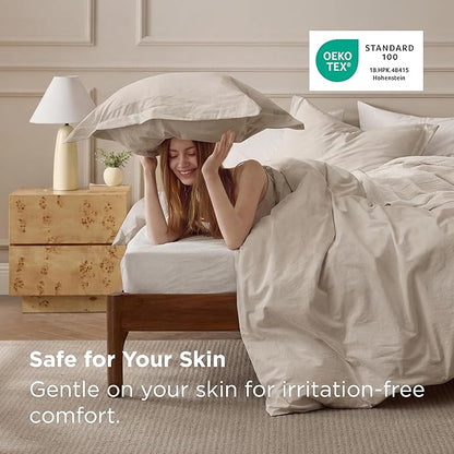 Bedsure 100% Washed Cotton Duvet Cover Twin - Oatmeal Minimalist Bedding Set Linen Like - PureWoven Plain Simple & Soft Comforter Cover for All Seasons (Oatmeal, Twin, 68"x90")