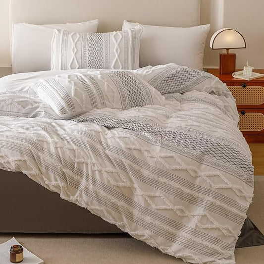 Houseri Tufted Black Comforter Set Queen Jacquard Bedding Shabby Chic Farmhouse Bed Sets Queen