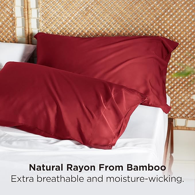 Bedsure King Size Pillow Cases Set of 2, Cooling Pillow Cases King, Rayon Derived from Bamboo Red Pillowcases, PureWoven Silky Soft Cool Bedding Pillow Covers with Envelope Closure, 20x36 Inches