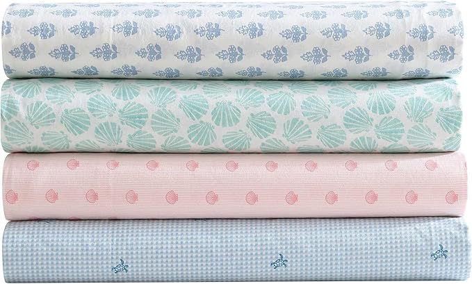Laura Ashley - Full Sheets, Cotton Percale Bedding Set, Lightweight & Breathable Home Decor (Scallop Dollop Pink, Full)