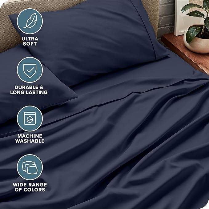 Bare Home Full Sheet Set - 1800 Ultra-Soft Microfiber Full Bed Sheets - Double Brushed - Deep Pockets - Easy Fit - 4 Piece Set - Bedding Sheets & Pillowcases (Full, Midnight Blue)
