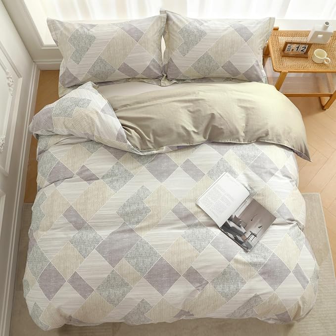 OAITE Duvet Cover Set Queen Size Floral Pattern Ultra Soft 100% Cotton Duvet Cover Sets 3-PC, Breathable Duvet Cover with Zipper Closure & Corner Ties(2 Pillow Shams,1 Duvet Cover)