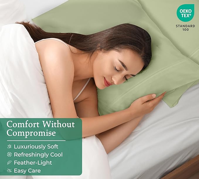 Royale Linens Standard Pillowcase Set of 2 - Bed Pillow Cover - 20"x26" - Sage Green Pillowcases - 1800 Brushed Microfiber, Wrinkle & Fade Resistant - Soft & Cozy- Standard Size Pillow Case (STD,Sage)