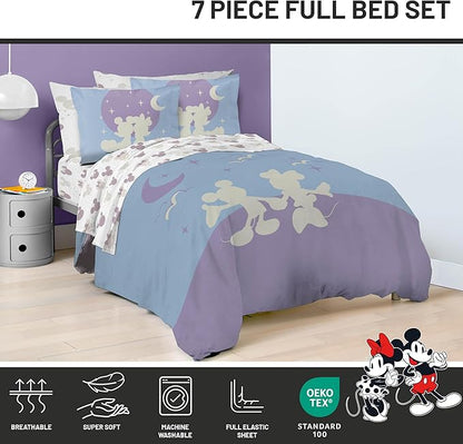 Disney Mickey Mouse & Minnie Mouse Full Size Comforter Set - 7 Piece Bedding Includes Sheet Set & Pillow Covers - Super Soft Cozy Bedding