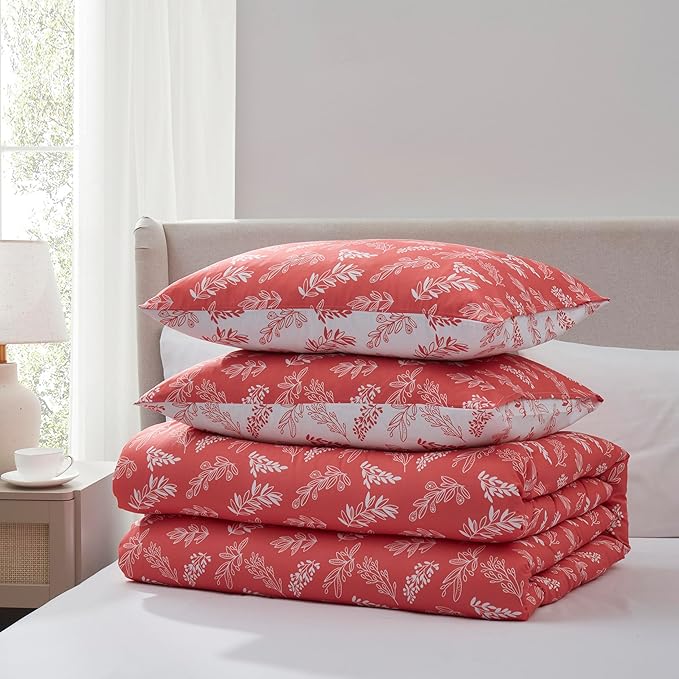 Nestl Full Size Comforter Sets - Pink Bed in a Bag Full Size, 3 Pieces Reversible Bed Set, Soft Floral Bedding Set, All Season Botanical Comforters with Pillow Shams
