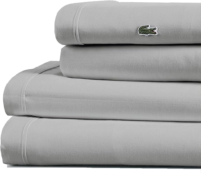 Lacoste 100% Cotton Percale 4-Piece Sheet Set – Cool, Crisp, Matte, and Durable, Oeko-Tex Certified – Solid, Micro Chip, California King