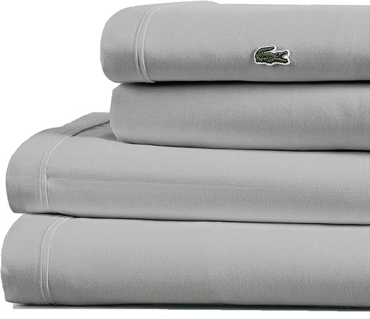 Lacoste 100% Cotton Percale 4-Piece Sheet Set – Cool, Crisp, Matte, and Durable, Oeko-Tex Certified – Solid, Micro Chip, Queen
