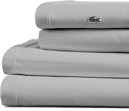 Lacoste 100% Cotton Percale 4-Piece Sheet Set – Cool, Crisp, Matte, and Durable, Oeko-Tex Certified – Solid, Micro Chip, King