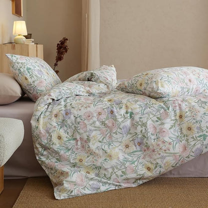 Floral XL Twin Comforter Cotton Fluffy Bedding Set Lightweight Vintage Down Alternative Girly Bedding Comforter Sets Chic 3 Piece Boho Farmhouse Bed Comforter with 2 Pillowcases