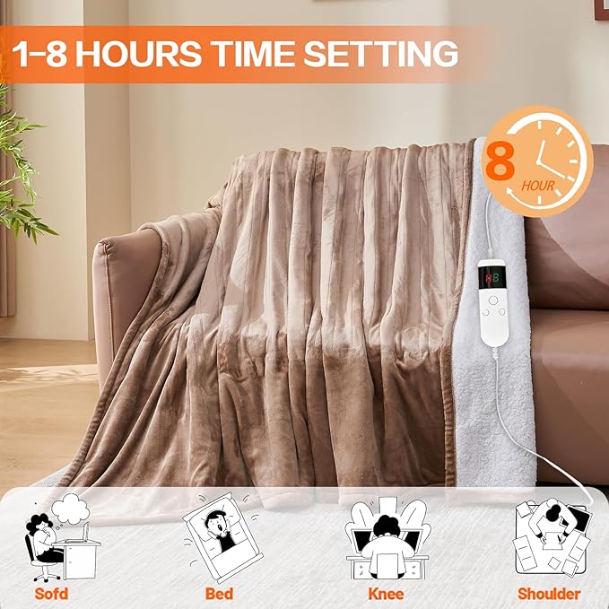 Electric Heated Blanket Full Size 72''x84''-Control Heating Blanket, Soft & Warm Flannel 10-Level Temperature Control, 8 Hours Auto Off, Rapid Heating & Overheat Protection
