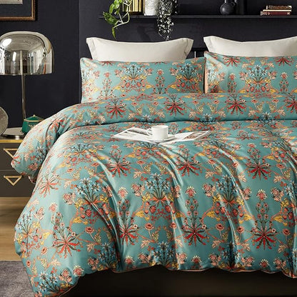 Cupocupa Duvet Cover King Size Set Boho Floral Pattern King Duvet Cover Set for King Size Bed Vintage Soft Bedding Leaf Print Paisley Duvet Cover with Pillowcases