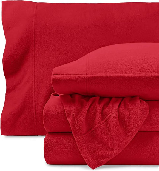 Bare Home Super Soft Fleece Sheet Set - Queen Size - Extra Plush Polar Fleece, No-Pilling Bed Sheets - All Season Cozy Warmth (Queen, Red)