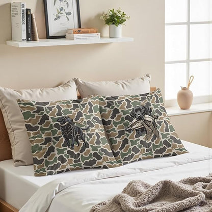 Vintage Camo Labrador Retriever Mallard Duck Throw Pillow Covers 18x18 Set of 2, Dog Hunting Pillowcase, Camouflage Farm Animal Decorative Pillow Covers,Camouflage Wild Animal Decor（85）
