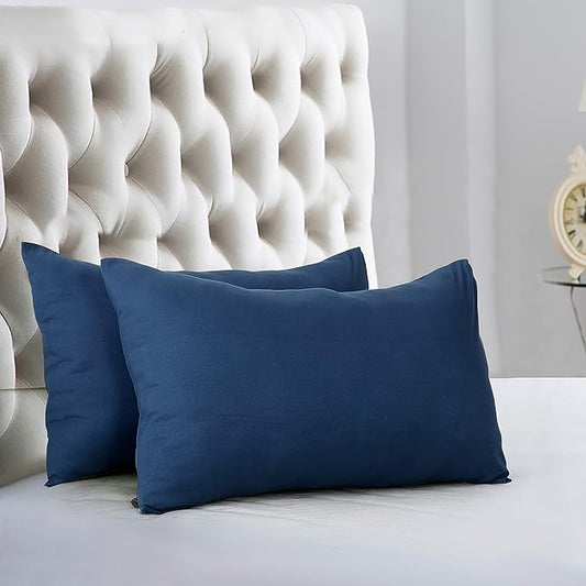 Evolive Ultra Soft Brushed Microfiber Standard Size 20"x30" Pillowcases Pair Set of 2 with Envelope Closure (20"x30" Standard, Navy)