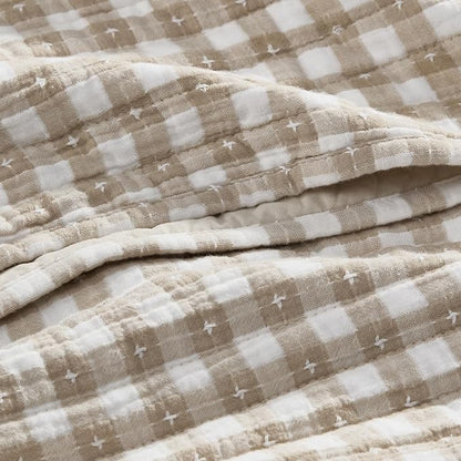 Levtex Home - Camden Gingham Stitch Taupe Quilt Set - Twin Quilt (68x86in) and 1 Standard Sham (20x26in) - Textured Gingham - Taupe and Cream - Reversible - Cotton | Textured