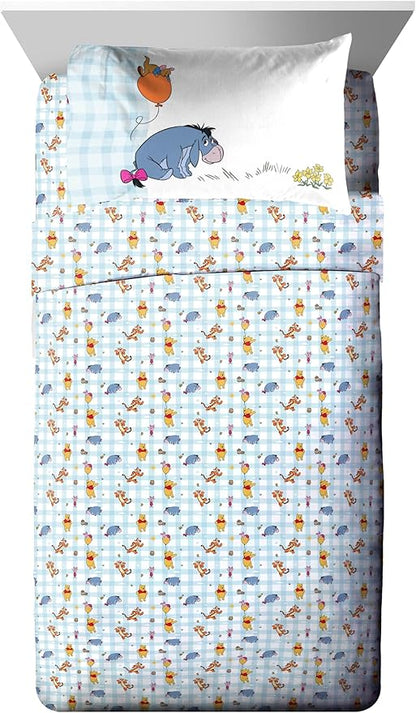 Jay Franco Kids Comforter Set Includes Sheets and Pillow Covers - Soft and Cozy Bed Set for Stylish Room Decor, Official Licensed Bedding, White - Winnie The Pooh, 5 Piece Twin
