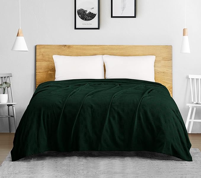 Utopia Bedding Forest Green 100% Cotton Blanket [King Size - 90x108 Inch] Lightweight, Soft and Breathable Thermal Blanket for All Seasons