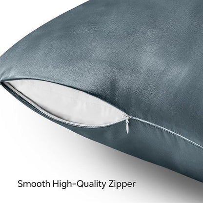 BEDELITE Satin Pillowcase with Zipper 2 Pack, Space Grey Pillow Cases Standard Size, Super Soft and Cooling Similar to Silk Pillow Cases, Gift for Women Men(20x26 Inches)