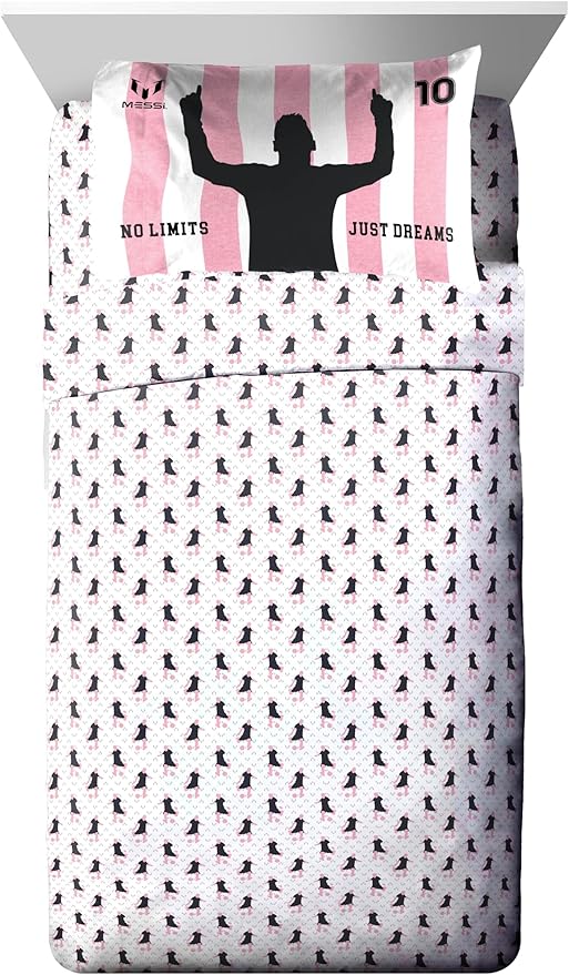 Jay Franco Kids Comforter Set Includes Sheets and Pillow Covers - Soft and Cozy Bed Set for Stylish Room Decor, Official Licensed Bedding, Pink - Messi, 5 Piece Twin