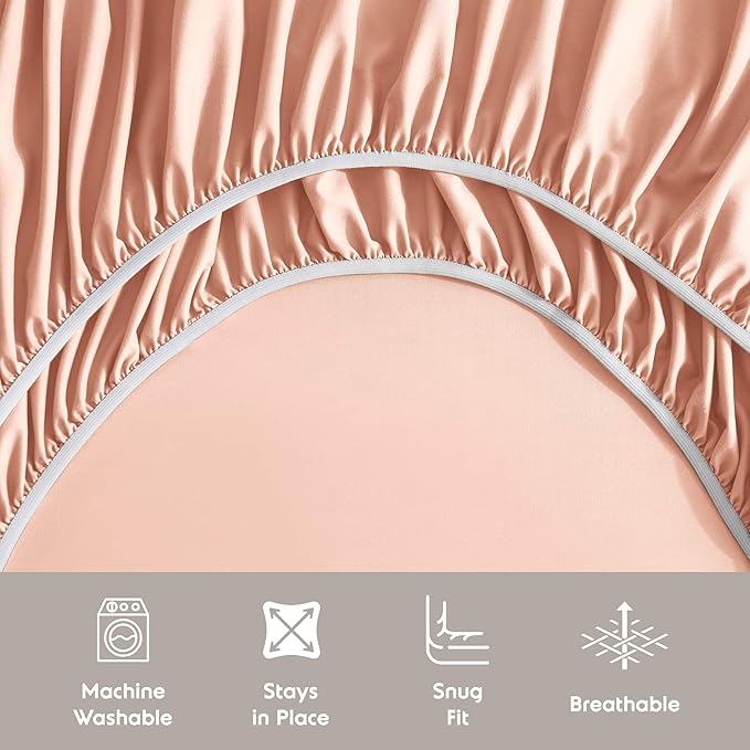 Nestl RV Bed Linen Set, Short Queen - 4 Piece Microfiber Sheet Set with Double Brushed Peach Sheets, Extra Soft Bedding & Pillowcases