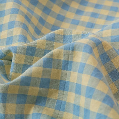 EAVD Mini Blue Yellow Plaid Duvet Cover Twin Soft Cotton Reversible Grid Plaid Bedding Set with 2 Pillowcases Modern Style Geometric Grid Plaid Pattern Duvet Cover with Zipper Closure