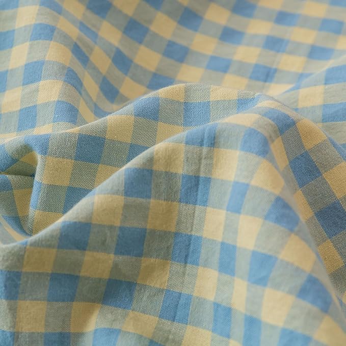 HighBuy Green Gingham King Comforter Set Blue Grid Plaid Bedding Comforter Set Fluffy Lightweight Soft Modern Checkered Pattern Comforter Set for All Season,Gingham Grid Bedding Set 3 Pieces