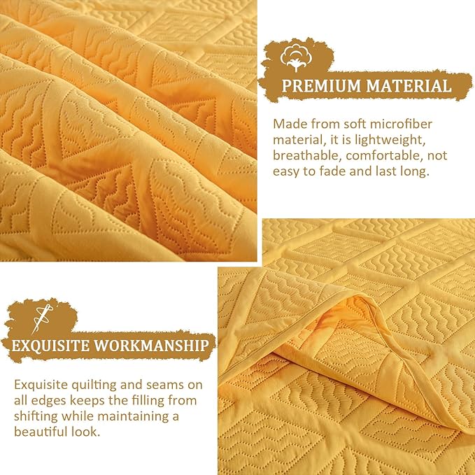 Yiran Mustard Yellow Quilt Set King Size, 3 Piece Reversible Bedspreads Bedding Set, Winter Diamond Pattern Coverlet for All Season with 2 Pillow Shams (King, 106x96 Inch)