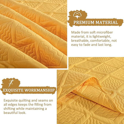 Yiran Mustard Yellow Quilt Set King Size, 3 Piece Reversible Bedspreads Bedding Set, Winter Diamond Pattern Coverlet for All Season with 2 Pillow Shams (King, 106x96 Inch)