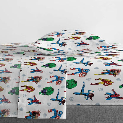 Jay Franco Kids Sheet Set with Fitted, Flat Sheets & Pillow Cover - Ultra-Soft Bedding with Pillowcase for Room Decor, White - Avengers, 3 Piece Twin