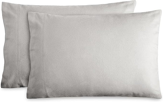 Bare Home Flannel King Pillowcases Set of 2-100% Cotton - Velvety Soft & Cozy - Double Brushed Heavyweight Flannel Pillowcases (King Pillowcase Set of 2, Light Grey)