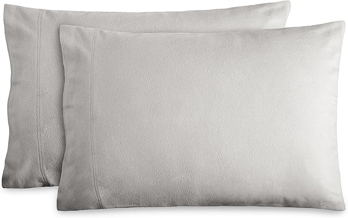 Bare Home Flannel Standard Pillowcases Set of 2-100% Cotton - Velvety Soft & Cozy - Double Brushed Heavyweight Flannel Pillowcases (Standard Pillowcase Set of 2, Light Grey)