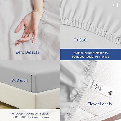 Mayfair Linen 100% Organic Cotton Percale Sheets - California King Size, 4 Piece Set, Percale Weave, Crisp, Cooling, 16" Deep Pocket - Light Grey